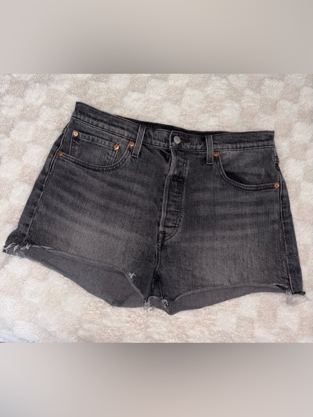 Levi's 501 Shorts Womens 32 Faded Black Gray Denim Cutoff High Rise Button Fly